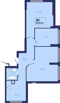 3-к квартира, вторичка, 70м2, 20/27 этаж