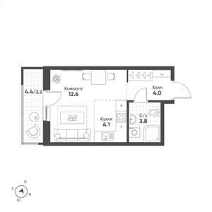 Студия квартира, строящийся дом, 27м2, 6/15 этаж