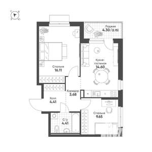 2-к квартира, строящийся дом, 55м2, 3/25 этаж