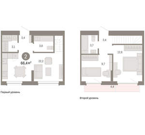 2-к квартира, вторичка, 66м2, 8/9 этаж