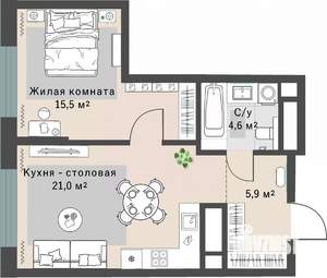 1-к квартира, строящийся дом, 47м2, 8/29 этаж