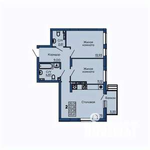 2-к квартира, вторичка, 63м2, 6/13 этаж