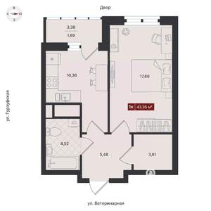1-к квартира, строящийся дом, 45м2, 2/24 этаж