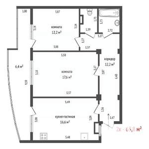 2-к квартира, вторичка, 64м2, 3/10 этаж