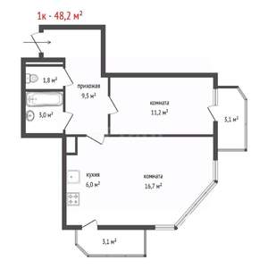 1-к квартира, вторичка, 68м2, 11/25 этаж