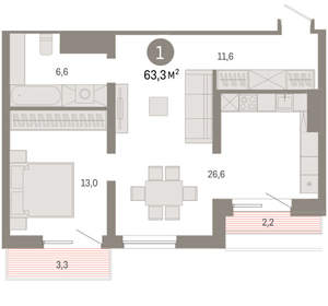 1-к квартира, вторичка, 63м2, 7/8 этаж