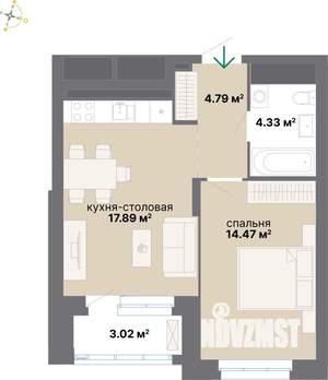 1-к квартира, вторичка, 45м2, 24/25 этаж