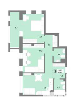 2-к квартира, вторичка, 68м2, 8/30 этаж