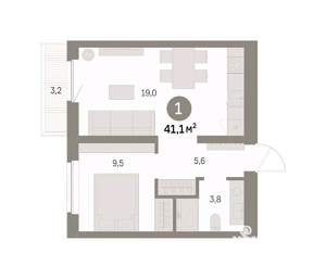 1-к квартира, вторичка, 41м2, 4/9 этаж