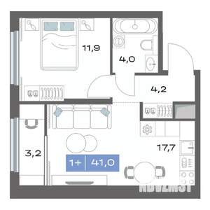 1-к квартира, строящийся дом, 41м2, 14/20 этаж
