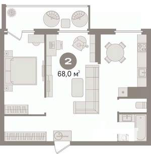 2-к квартира, вторичка, 68м2, 16/25 этаж