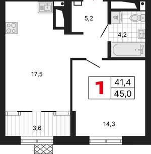 1-к квартира, вторичка, 45м2, 11/15 этаж