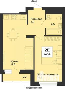 2-к квартира, строящийся дом, 42м2, 23/25 этаж