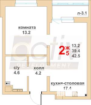 1-к квартира, вторичка, 39м2, 4/16 этаж