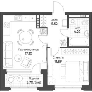 1-к квартира, вторичка, 40м2, 3/16 этаж