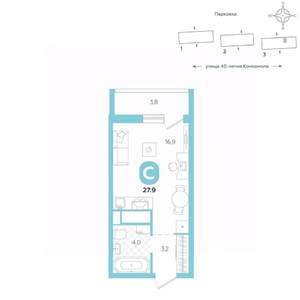 Студия квартира, вторичка, 28м2, 15/16 этаж