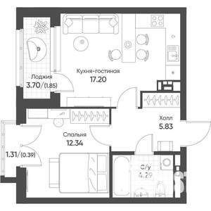 1-к квартира, вторичка, 42м2, 9/16 этаж
