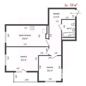 2-к квартира, вторичка, 59м2, 19/24 этаж