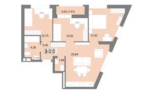 3-к квартира, вторичка, 67м2, 6/22 этаж