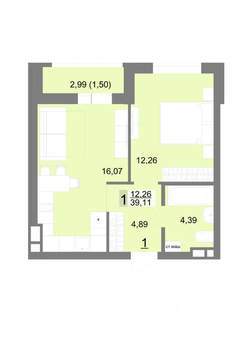 1-к квартира, строящийся дом, 39м2, 4/22 этаж