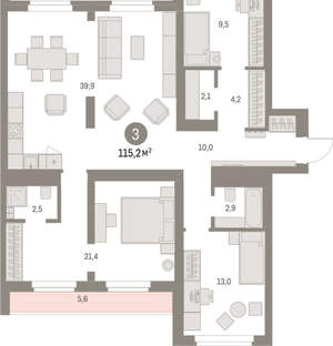 3-к квартира, вторичка, 115м2, 8/9 этаж