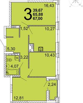 2-к квартира, вторичка, 68м2, 3/10 этаж