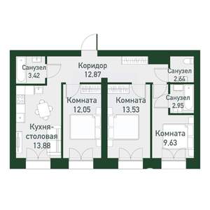 3-к квартира, вторичка, 72м2, 3/4 этаж