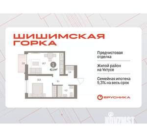 1-к квартира, вторичка, 43м2, 7/16 этаж