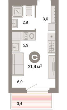 Студия квартира, вторичка, 22м2, 4/16 этаж