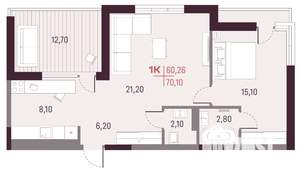 1-к квартира, вторичка, 60м2, 10/25 этаж