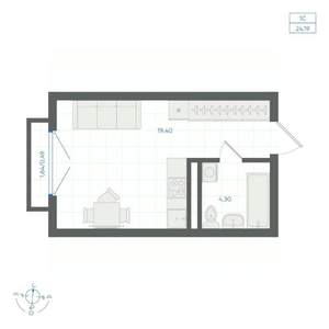 Студия квартира, строящийся дом, 24м2, 4/4 этаж