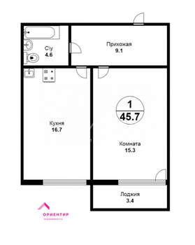 1-к квартира, вторичка, 46м2, 5/8 этаж