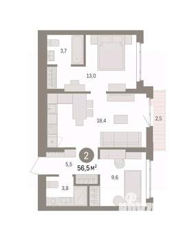 2-к квартира, вторичка, 57м2, 3/7 этаж
