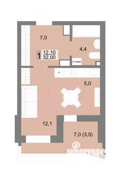 1-к квартира, вторичка, 32м2, 4/25 этаж