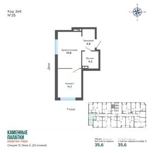 1-к квартира, вторичка, 36м2, 3/25 этаж