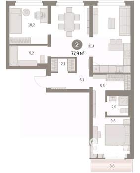 2-к квартира, вторичка, 79м2, 9/9 этаж