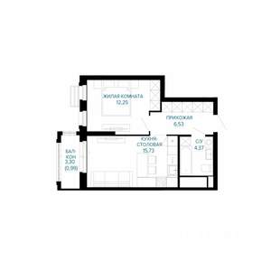 1-к квартира, строящийся дом, 40м2, 10/30 этаж