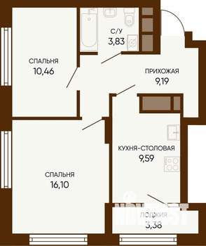 2-к квартира, строящийся дом, 51м2, 15/24 этаж