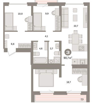 3-к квартира, вторичка, 91м2, 9/9 этаж