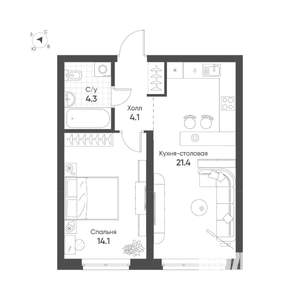 1-к квартира, строящийся дом, 44м2, 5/16 этаж