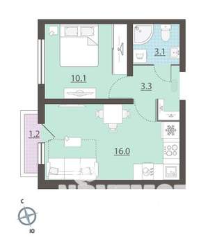 1-к квартира, вторичка, 33м2, 16/16 этаж