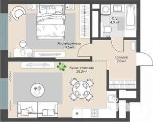 1-к квартира, строящийся дом, 54м2, 16/30 этаж