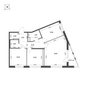 3-к квартира, вторичка, 92м2, 12/13 этаж