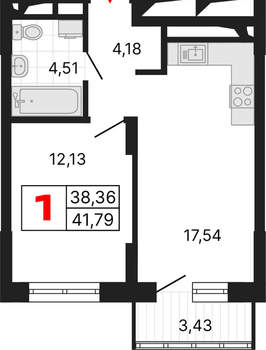 1-к квартира, вторичка, 42м2, 12/25 этаж