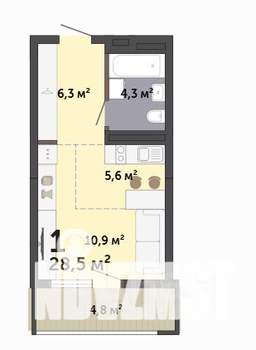 Студия квартира, вторичка, 29м2, 8/19 этаж