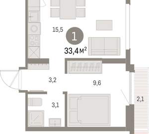 1-к квартира, вторичка, 33м2, 8/9 этаж