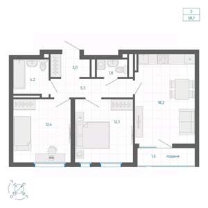 2-к квартира, строящийся дом, 59м2, 31/32 этаж