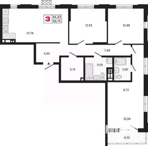 3-к квартира, вторичка, 99м2, 6/11 этаж