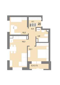 2-к квартира, вторичка, 55м2, 4/26 этаж