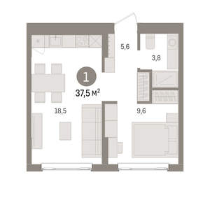 1-к квартира, вторичка, 38м2, 3/25 этаж